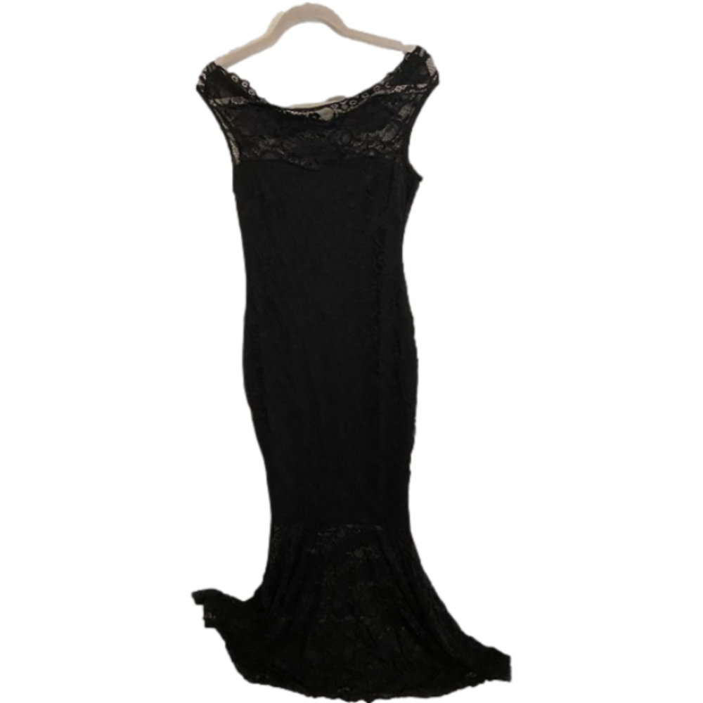Mermaid black lace off shoulder formal dress